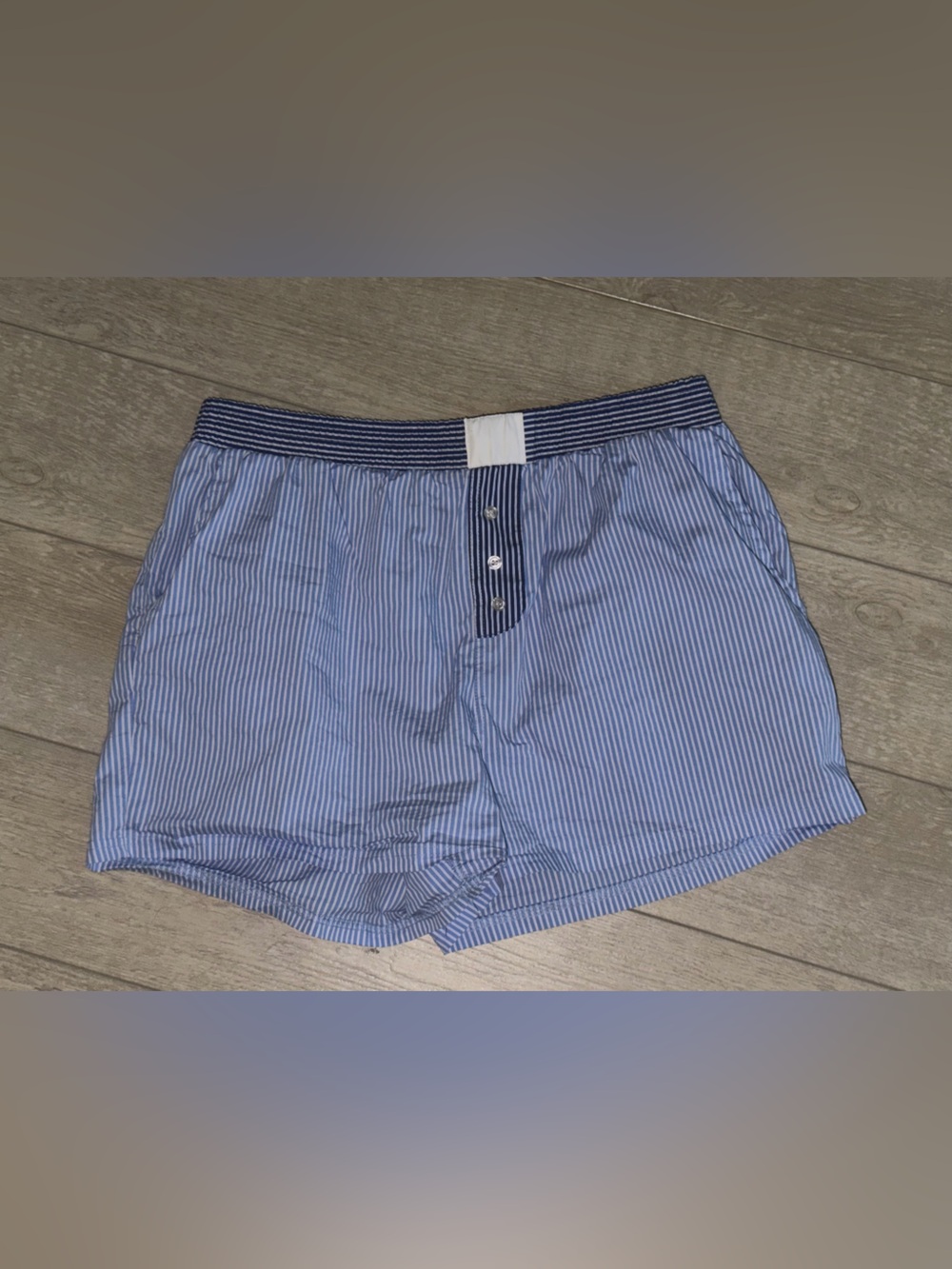 Pink Rose Light Blue and White Striped Women’s Flat Front Shorts